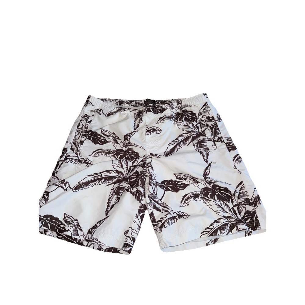 Old Navy Swim Trunks Mesh Lined  Brown & White Leaf Swim Beach Surf Men's‎ Large